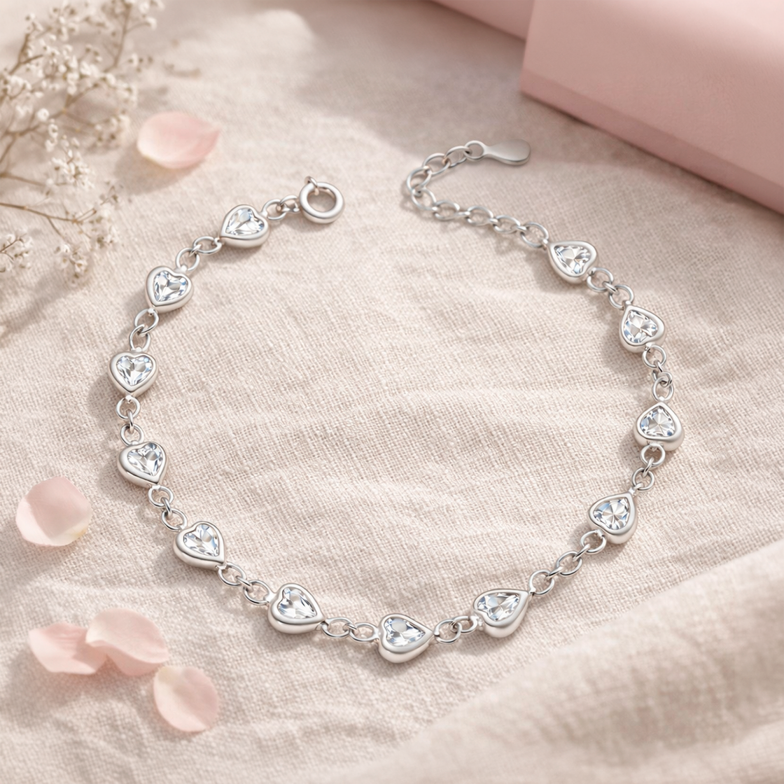 Pulsera Corazones Luz Plata 925 para mujer, estilo regalo elegante en escenario lifestyle