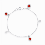 pulsera corazones rojos plata 925 con circones diseño ajustable mujer