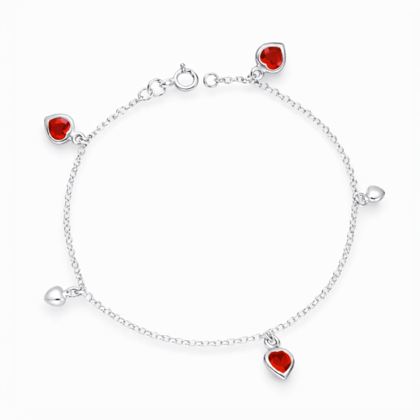 pulsera corazones rojos plata 925 con circones diseño ajustable mujer