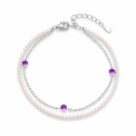 Pulsera Plata 925 Perlas Amatista diseño elegante Glow Secret