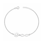 Pulsera plata 925 infinito mujer minimalista sobre fondo blanco, joya fina Glow Secret