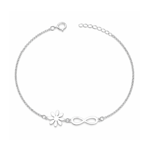 Pulsera plata 925 infinito mujer minimalista sobre fondo blanco, joya fina Glow Secret