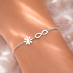 Pulsera plata 925 infinito mujer con flor e infinito en muñeca de mujer, joya minimalista y elegante Glow Secret