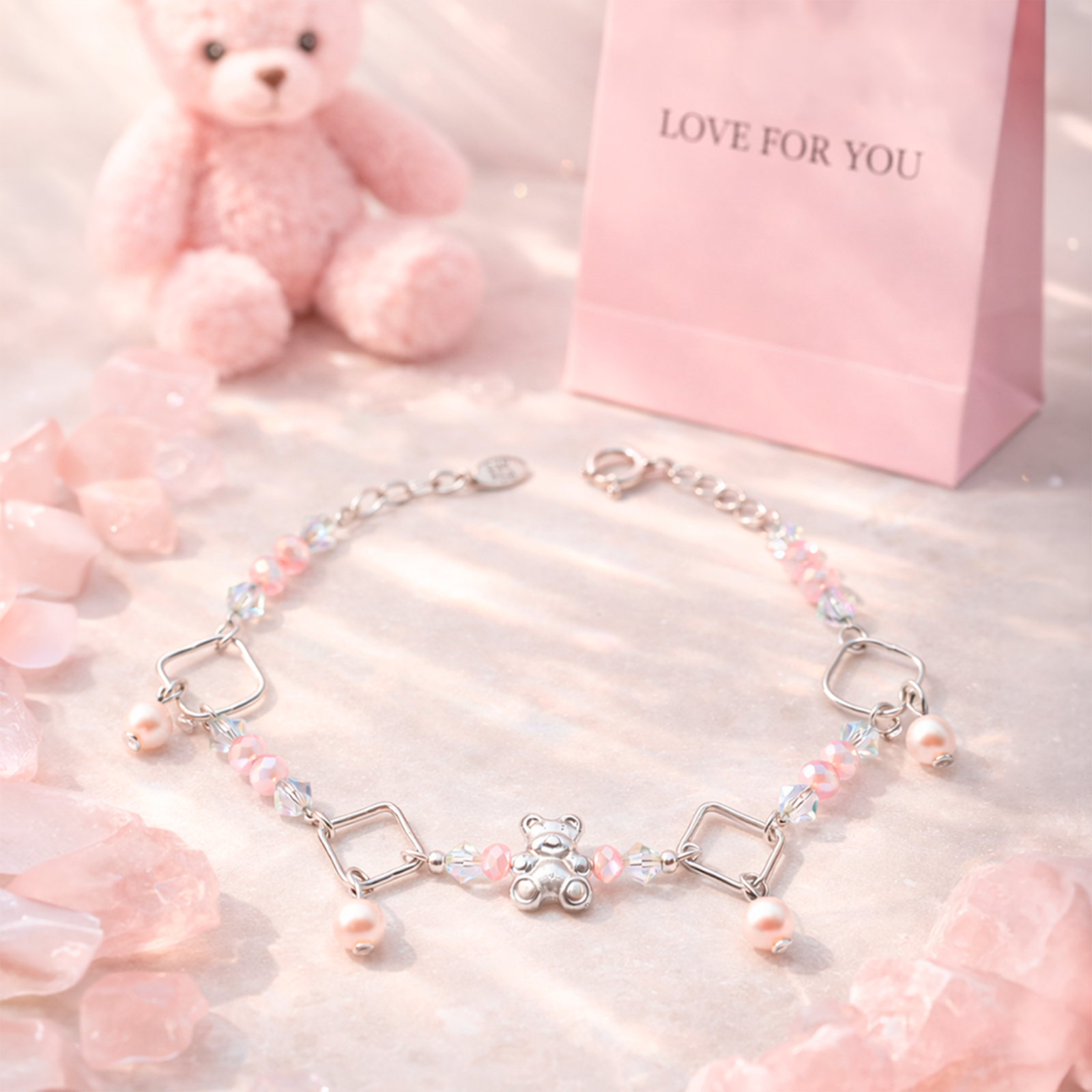 Pulsera plata 925 osito mujer y perlas ideal para regalo