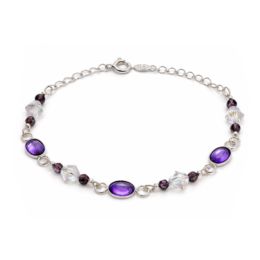 Pulsera plata fina 925 amatista mujer ajustable con cristales