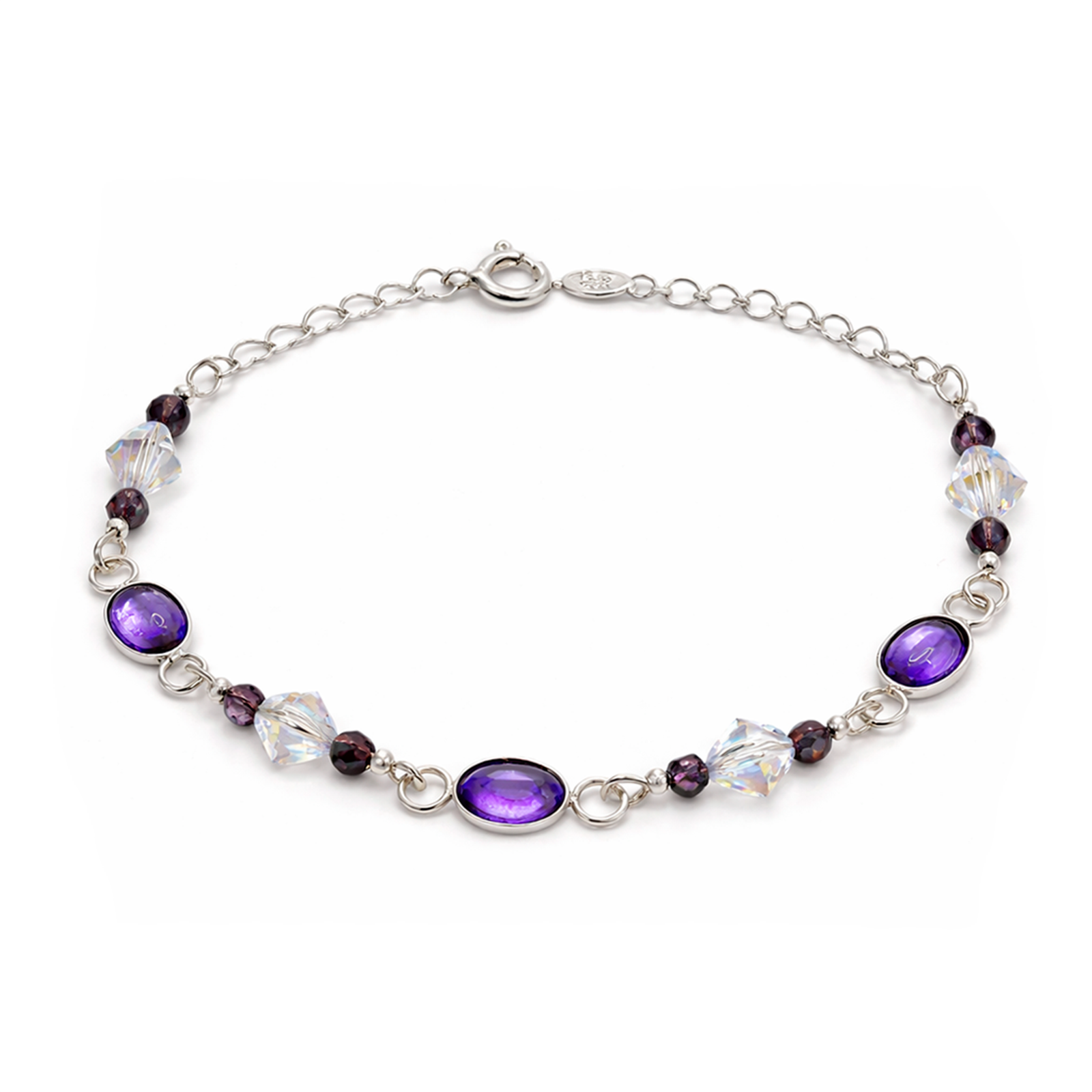 Pulsera Plata Fina 925 Amatista Mujer Ajustable