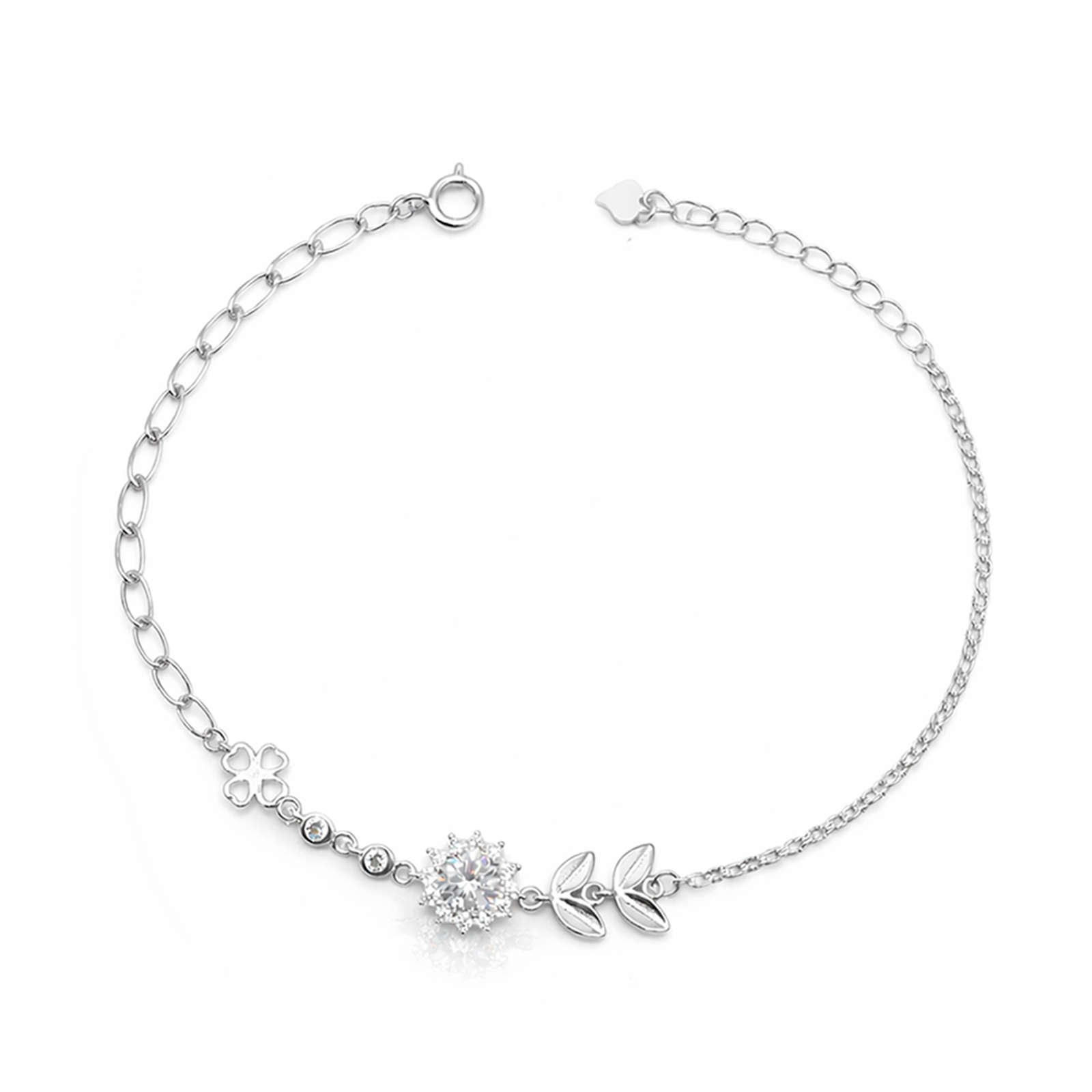 Pulsera Trébol Flor Plata 925 Ajustable Mujer