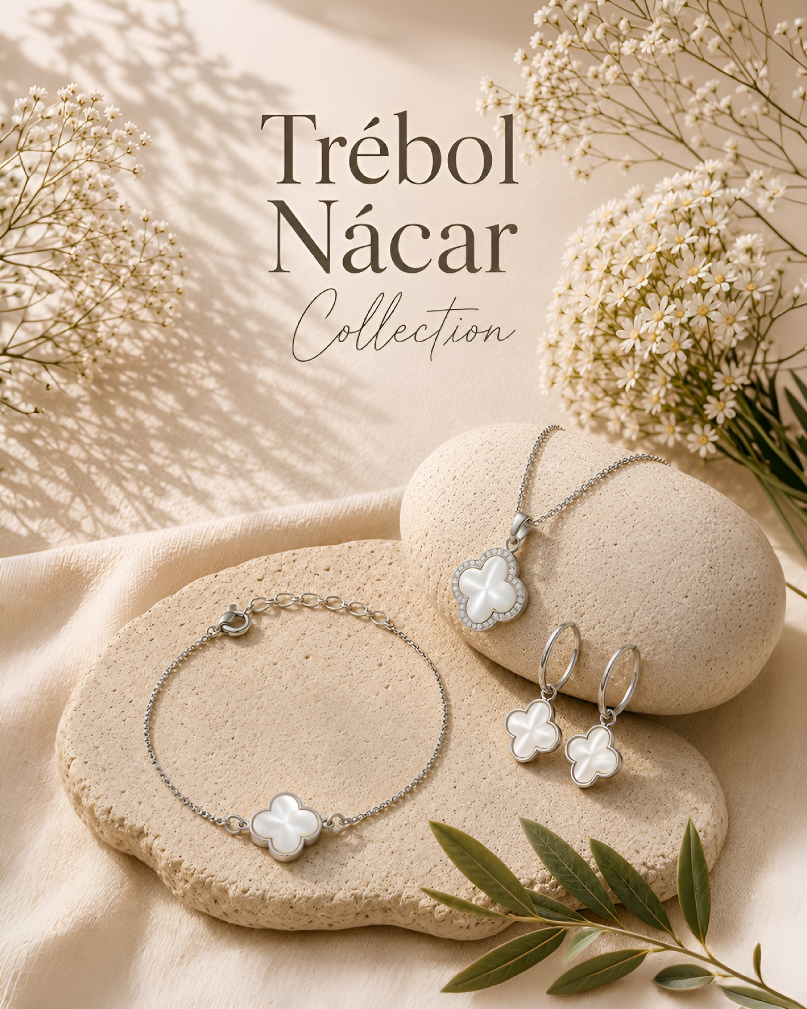Set Completo Trébol Nácar Plata 925