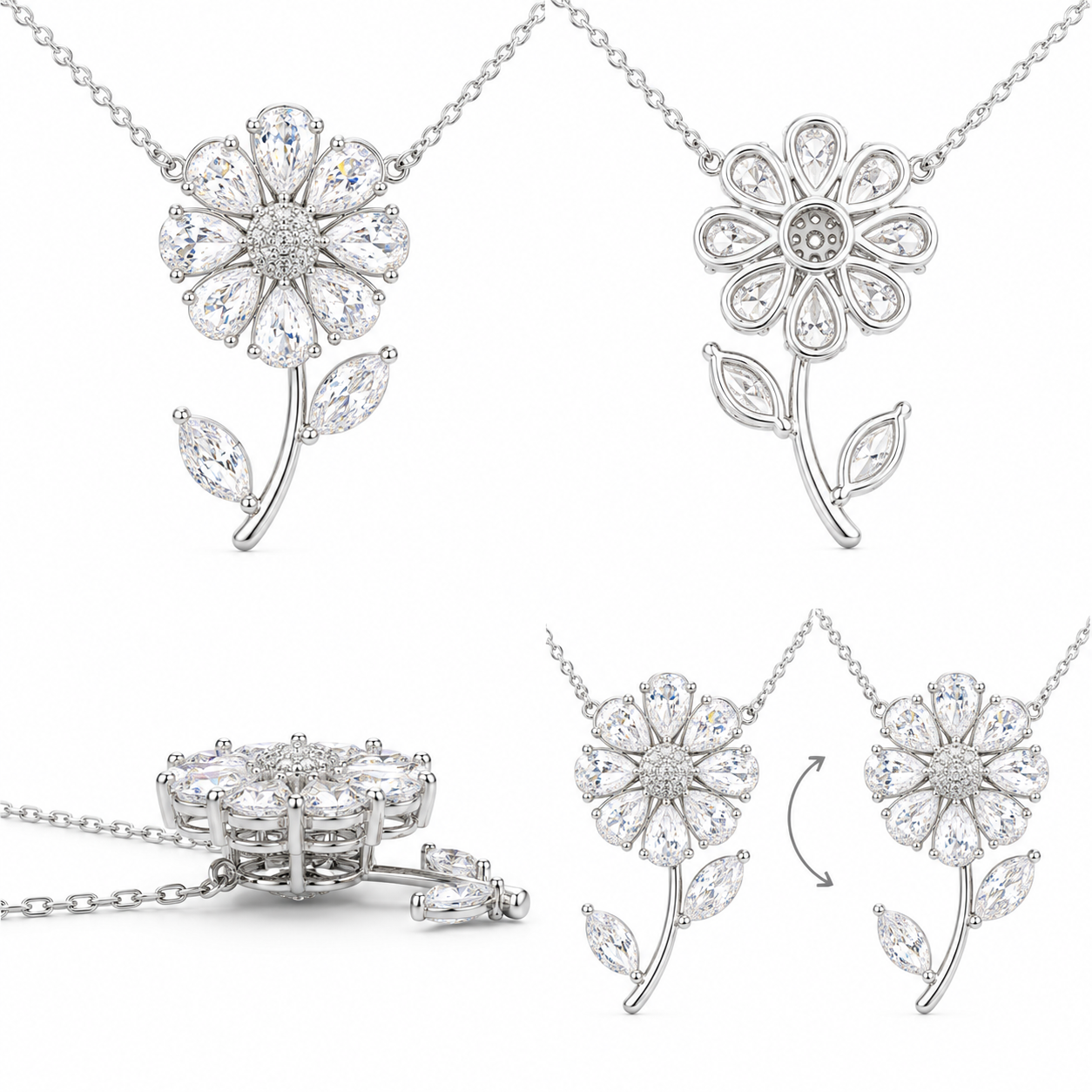 Collar Flor Giratoria Plata 925