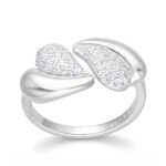 Anillo ajustable plata 925 mujer doble hoja con circon brillante diseño elegante minimalista