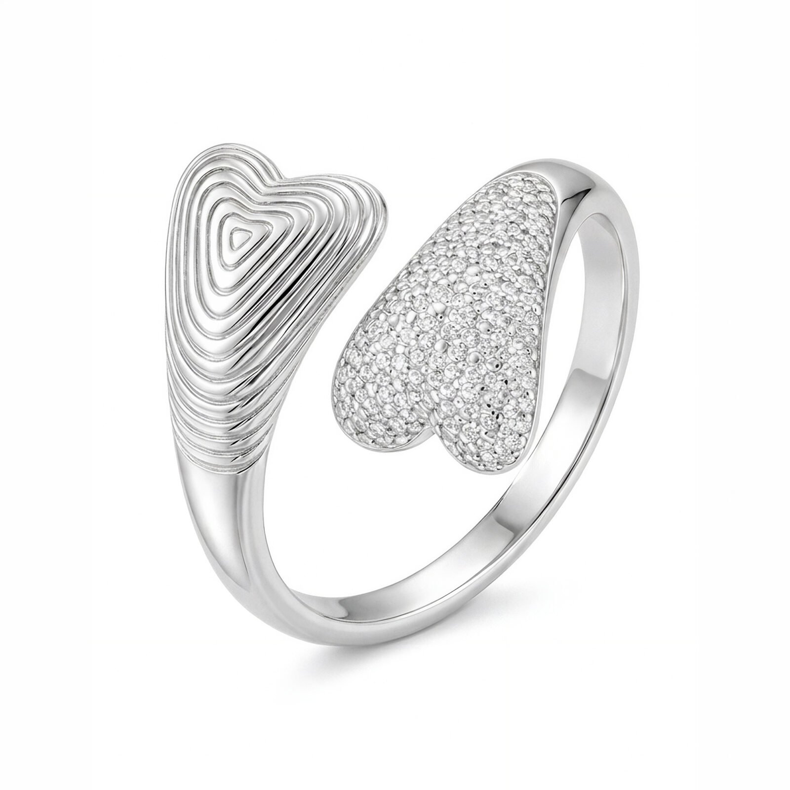 anillo-doble-corazon-brillante-fondo-blanco Anillo Doble Corazón Brillante de plata 925 en fondo blanco