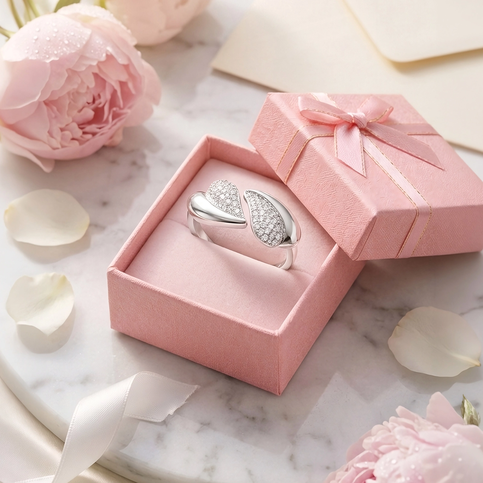 Anillo Doble Hoja Plata 925 Lifestyle | Glow Secret Anillo Doble Hoja Plata 925 Mujer Ajustable presentado en fotografía lifestyle con packaging premium de Glow Secret.