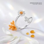 Anillo Girasol en Plata 925 con circon naranja en composición floral elegante