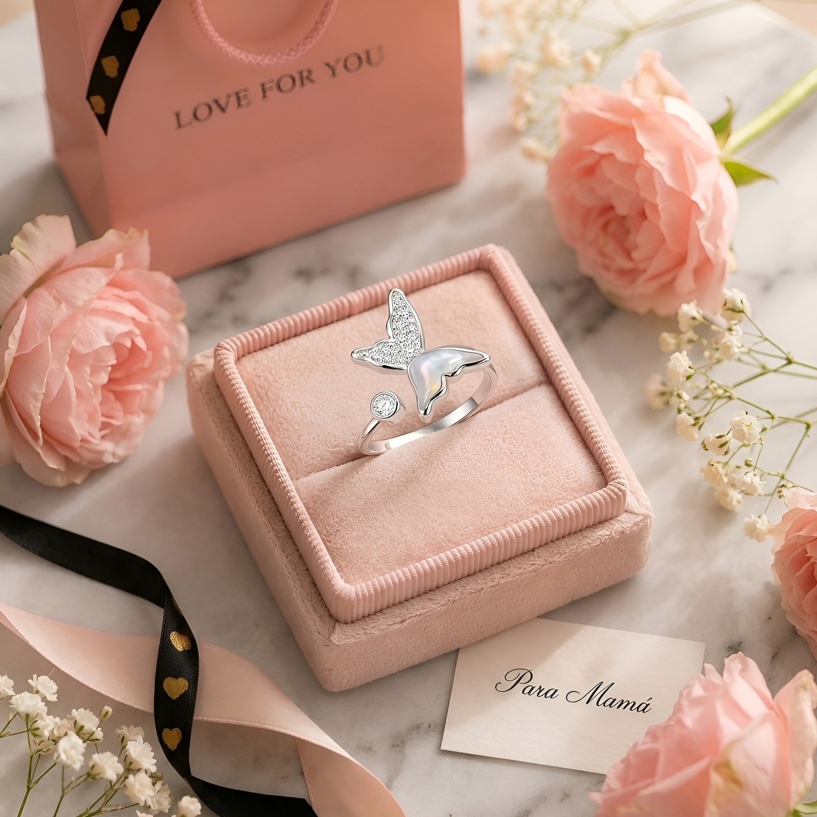 Anillo Mariposa Tornasol Ajustable en Plata 925