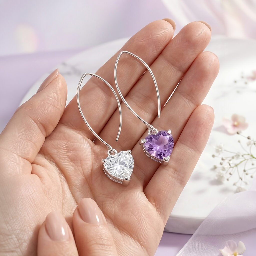 aros-corazon-cristal-facetado-plata-925-variaciones-transparente-morado Aros Corazón Cristal Facetado Plata 925 con variaciones cristal transparente y cristal morado