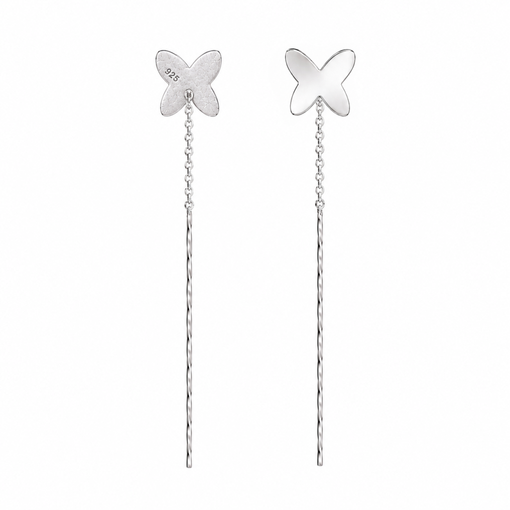 Aros pasadores mariposa plata 925 con diseño colgante elegante de Cyber Glow