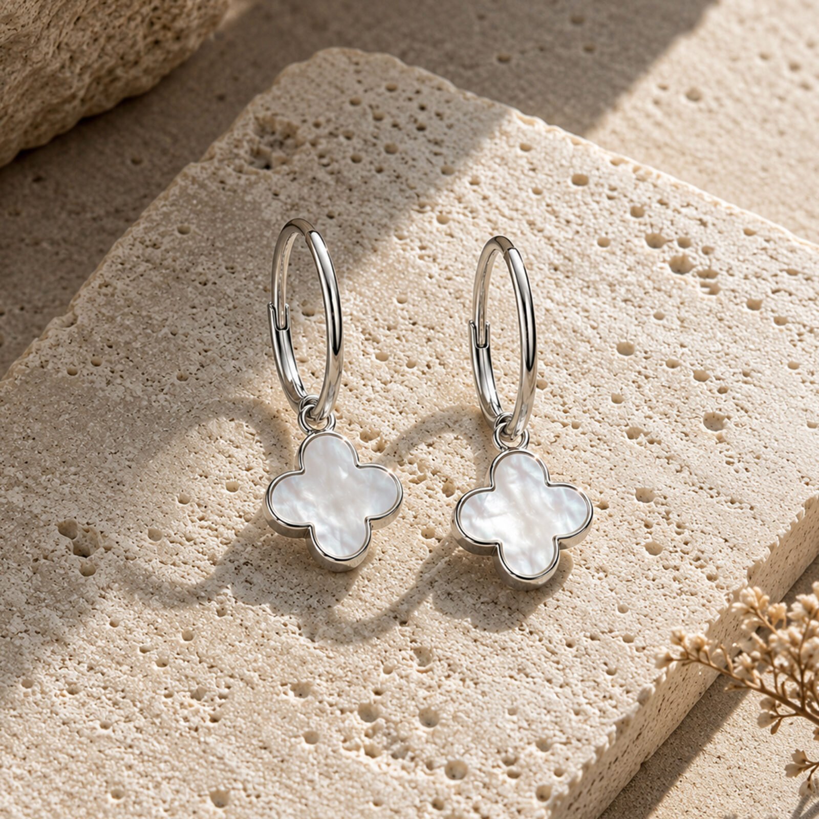Aros Trébol Nácar Plata 925