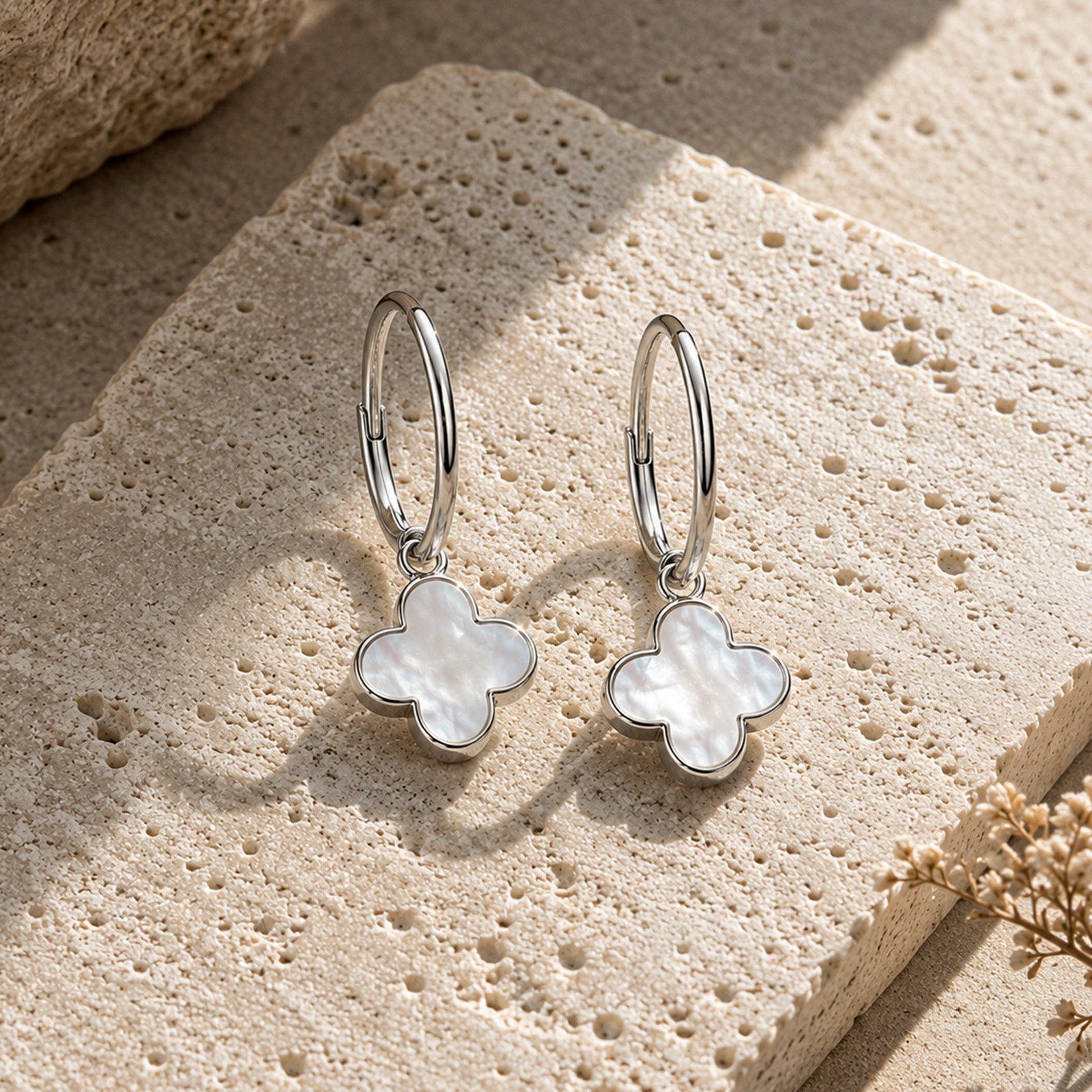Aros Trébol Nácar Plata 925