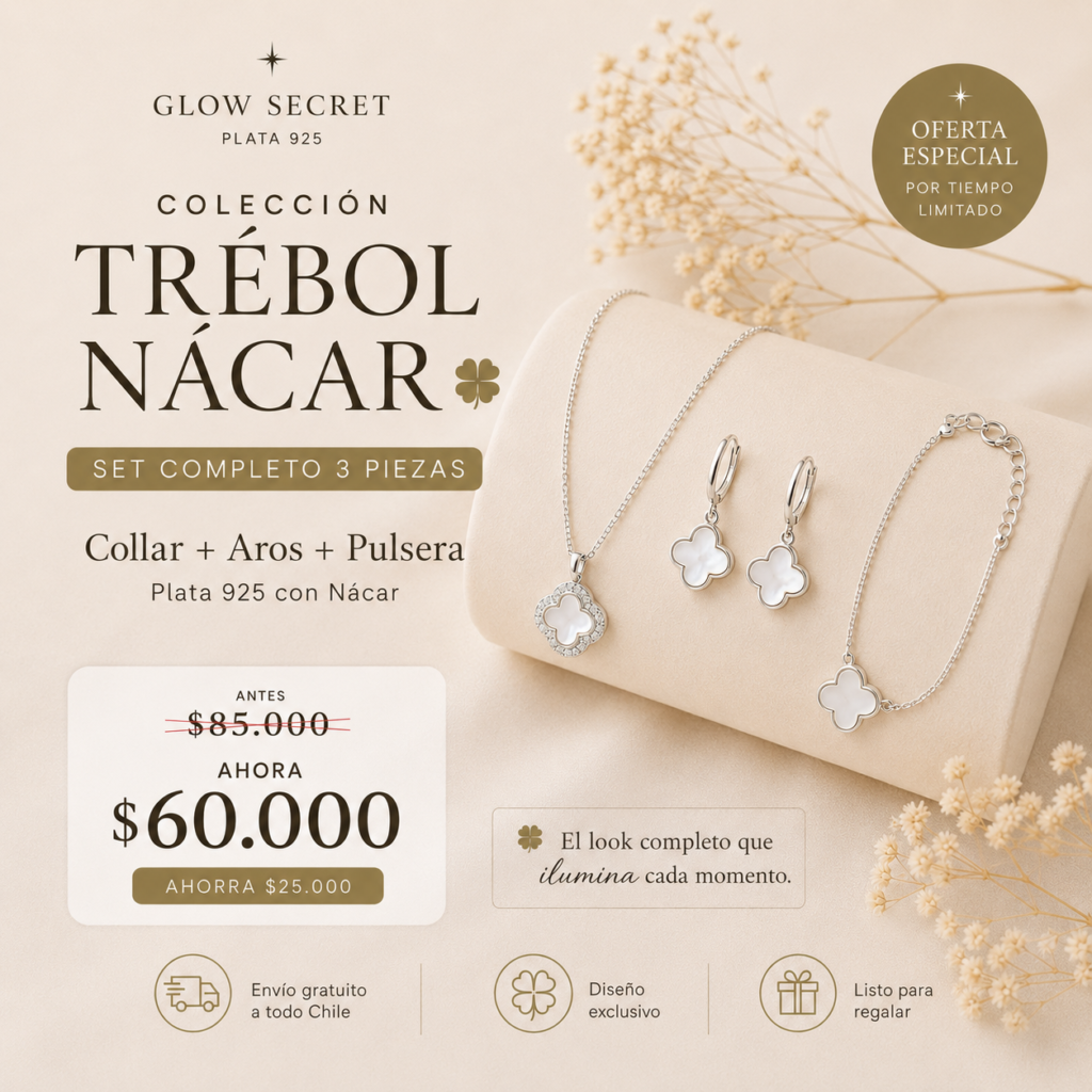 Set Completo Trébol Nácar Plata 925