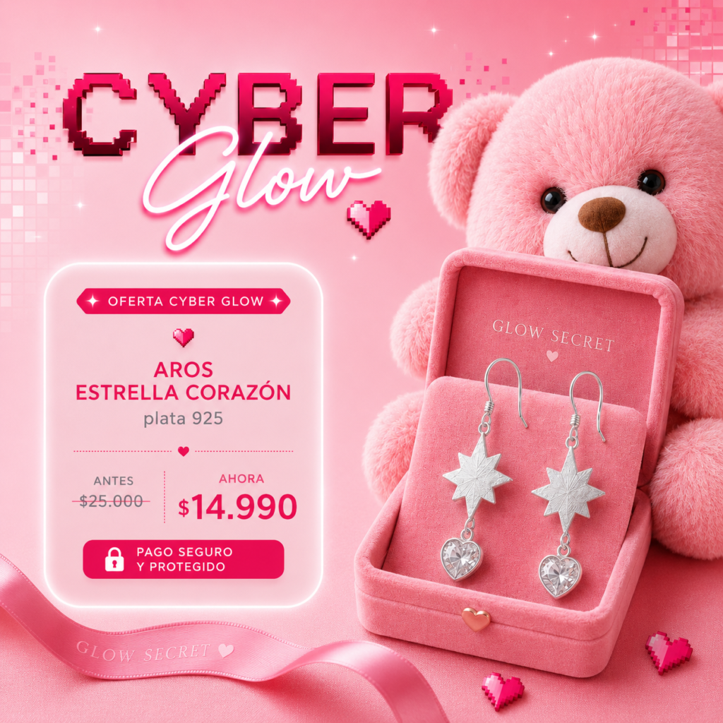 cyber-glow-aros-estrella-corazon-plata-925 Oferta Cyber Glow de Aros Estrella Corazón Plata 925 Glow Secret