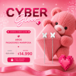 Campaña Cyber Glow con aros pasadores mariposa plata 925 en composición premium rosa