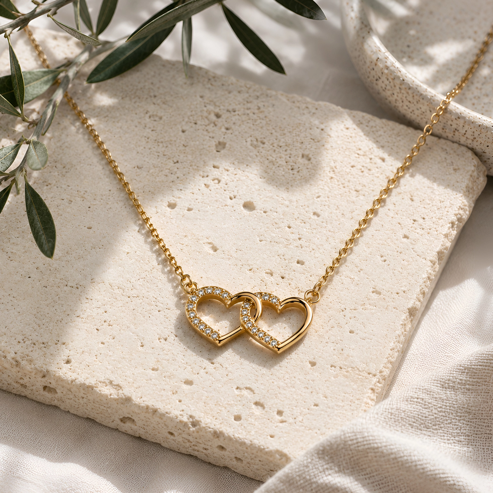 Collar Doble Corazón Dorado Mujer | Enchapado en Oro 18K