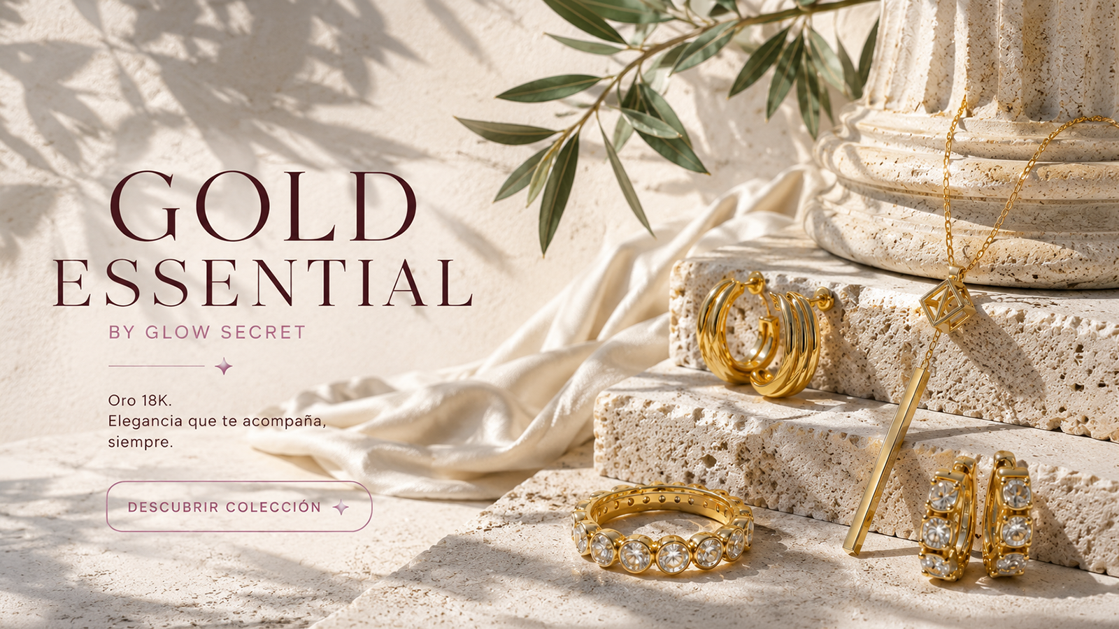 Colección Gold Essential de Glow Secret, joyas chapadas en oro 18K