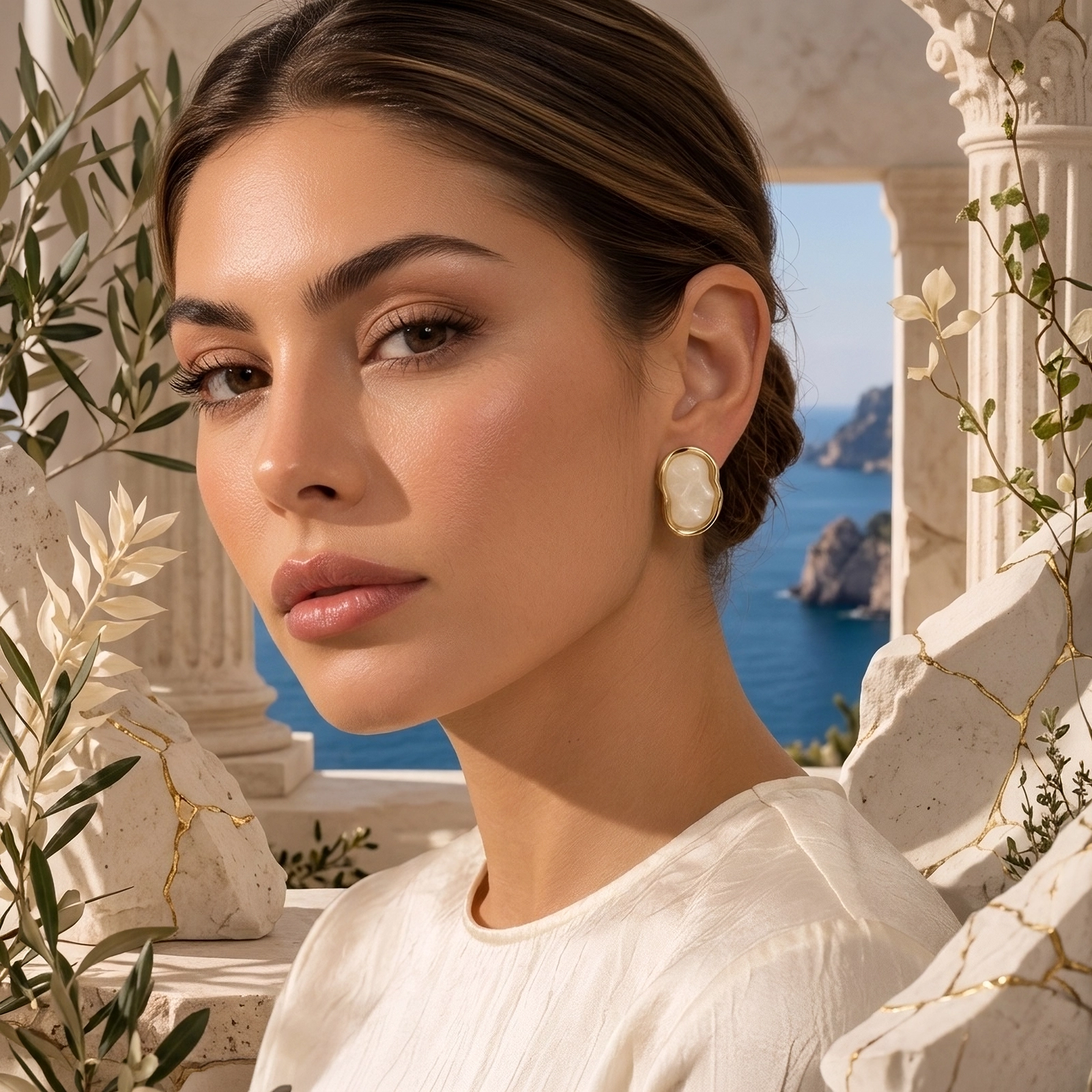 Aros Perla Orgánica de oro 18K Glow Secret de la colección Gold Essential.