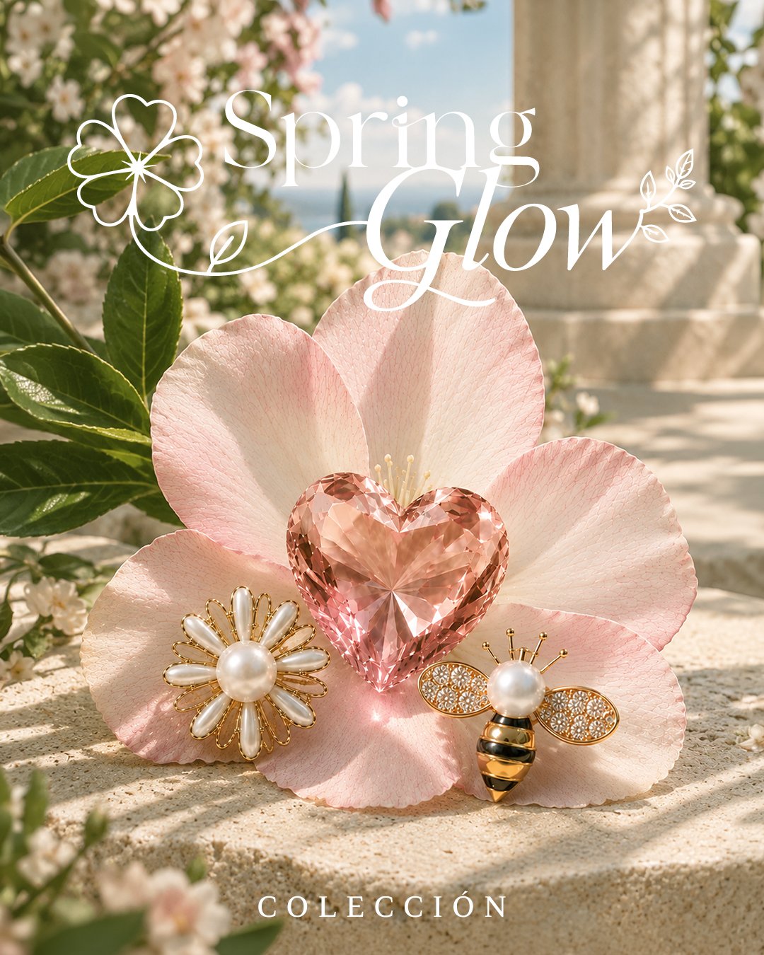 Joyas Spring Glow de Glow Secret en Plata 925 y Enchapado en Oro 18K. Una colección inspirada en la belleza de florecer.