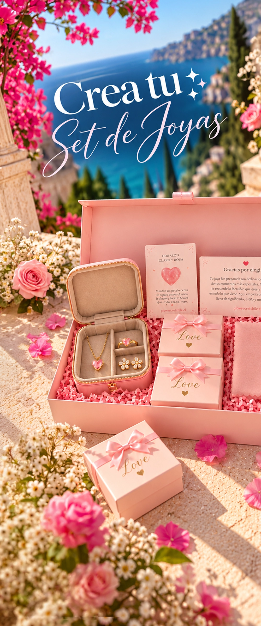 Crea tu Set de Joyas Glow Secret: joyero y packaging rosado con joyas personalizadas