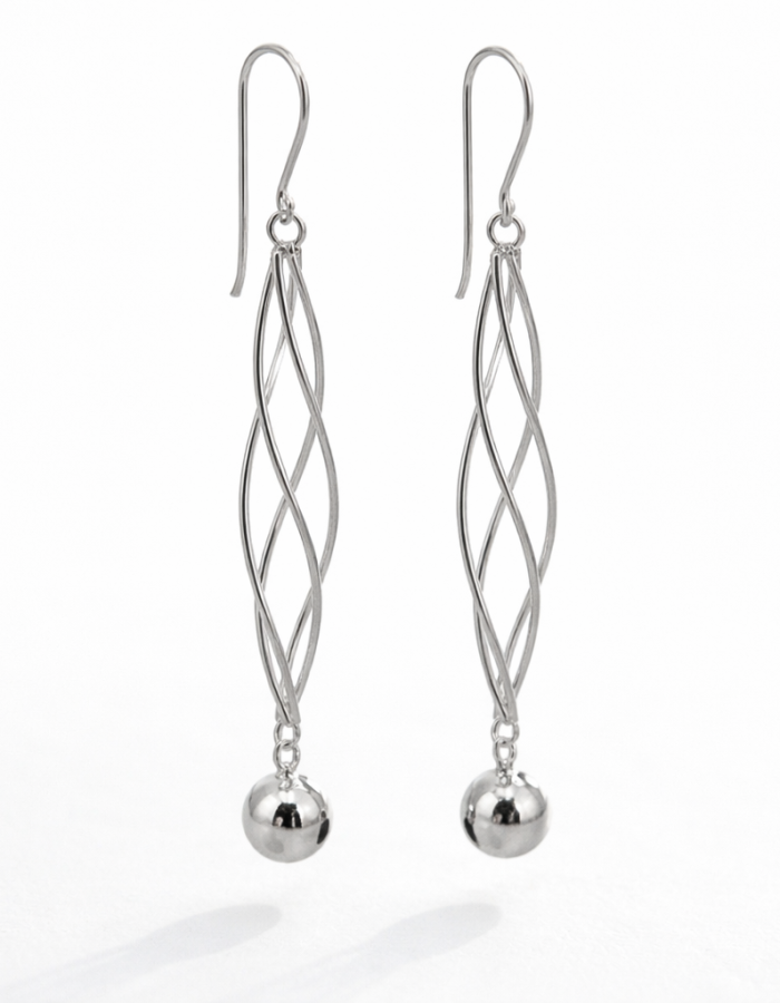 Aros Largos Plata 925 Doble Espiral Con Esfera