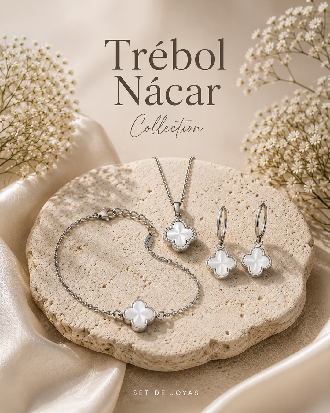 Colección Trébol Nácar sobre piedra natural Glow Secret
